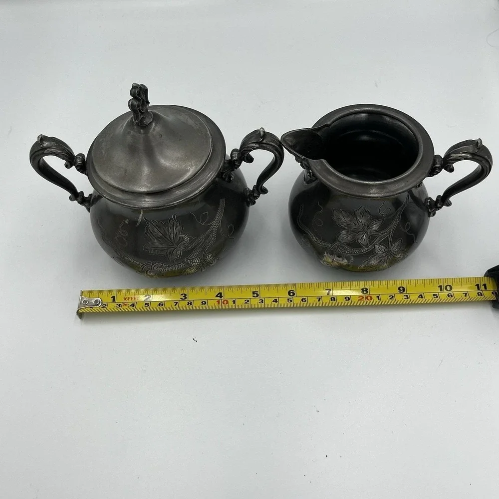 Vintage Homan Company Silver-plated Creamer and Covered Sugar Bowl Set High Tea